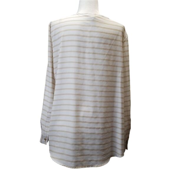 Calvin Klein Striped Zipper V-neck Roll Tab Blouse XL - Picture 3 of 6